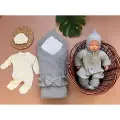 Конверт для новорожденных на выписку вязаный 0-6 месяцев комплект в роддом весна лето серый