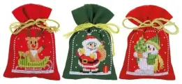 PN-0172635 Набор для вышивания крестом (мешочки) Vervaco Christmas figures, 3 по 8х12, аида 18, счет