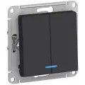 Выключатель электрический Systeme Electric Atlas Design 2-клавишный с подсветкой, 10А, 10 AX, Карбон ATN001053 - 4 шт.