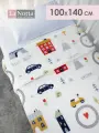 Плед детский в кроватку, плюшевый и мягкий 100х140 см Весёлые гонки