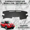 Накидка на панель приборов для Ниссан Икс Трейл / Nissan X-Trail T30-31 2001-2014 Г. В. из Экокожи Чёрная с синей строчкой