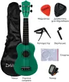 Укулеле сопрано, DAVINCI VINS-10EM PACK, подарочный набор, цвет зеленый, 12 ладов, дерево