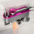Держатель настенный для фена Dyson, Полка с органайзером для ванной, Cушилка для рук, Фуксия