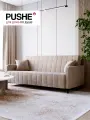 Прямой диван-кровать, раскладной PUSHE, Берген Lux, велюр, бежевый Meridian 231