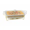 Мармит с подогревом Zeidan 2,5 л 38см керамика белый с золотом на подставке прямоугольная форма