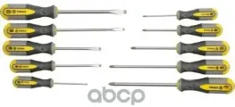 Набор Отверток 10 Пр: Шлицевые: Sl3х75мм, Sl5х100мм, Sl6х100мм, Sl6х150мм, Sl8х150мм, Крестовые: Рн0х75мм, Рн1х75мм, Рн2х100м.
