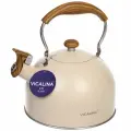 Чайник со свистком для газовой, индукционной плиты Vicalina 2,5 л из нержавеющей стали, бежевый Мирель