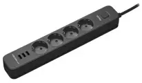Сетевой фильтр Perfeo POWER STREAM, 2500W, 2.0м, 4 розетки, 3 USB, черный (PF_C3956)