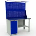 Стол верстак слесарный металлический с тумбой с дверью, с 2 экранами и светом, 1400 мм, практик PROFI WT140. WD1/F1.021