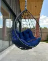 Подвесное кресло-кокон SEVILLA Черный без стойки + подушка Relax темно-синий