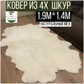 Ковер из 4х шкур 100% натуральной овчины . 1.9м х 1.3м . Слоновая кость.