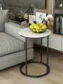 Стол журнальный приставной круглый Белый мрамор/черный