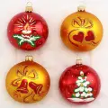 Набор стеклянных елочных шаров Рождество 7 см, 4 шт красный с золотым, Фабрика Елочка, С731-кр-зол
