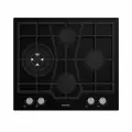 Газовая варочная панель Hotpoint HGMTS 643 BL, 60 см, электроподжиг, газ-контроль, решетки из чугуна, черный