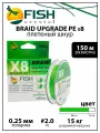 Плетеный шнур для рыбалки Fish Crystal BRAID UPGRADE PE X8 150 м, #2.0, 0.25 мм, 15 кг, 35 lb