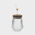 Банка для напитков, 440 мл, с крышкой и трубочкой, стекло Б/дерево, Янтарная бабочка, Camellia