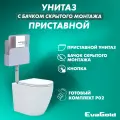 Унитаз приставной с бачком скрытого монтажа EvaGold набор ND802.8 безободковый, с кнопкой смыва прямоугольная хром
