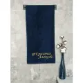 Полотенце махровое 70х140 BIO-TEXTILES «Красавчик Алексей» — Темно-синее, с вышивкой, 100% хлопок, банное
