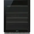 SMEG CVI638LN3 Холодильный шкаф для вина встраиваемый, высота 82 см, петли слева, черное стекло.