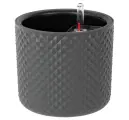 Кашпо пластик, 3.5 л, 18х18х16.5 см, автополив, со вставкой, графит, Idea, Фасет, М 3236