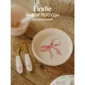 Набор детской посуды Elodie Rosy Bow: тарелка, вилка и нож, силикон