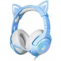 Игровые наушники Onikuma K9 Arctic Cat голубые с кошачьими ушками и подсветкой
