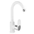 Смеситель для кухни с высоким изливом, белый с хромированными вставками