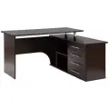 Компьютерный, письменный угловой, стол Хьюстон с ящиками, с полками, с тумбой, 140х127х75 см, Венге, Правый