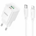 Зарядное устройство для быстрой зарядки HOCO C147A Charm PD20W/PPS/QC3.0, Кабель Type-C to Type-C 1 метр, Белый
