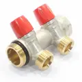 Коллектор General Fittings 6300 1х3/4 2 вых, c вентилями, латунь никелир, красный регулятор