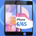 Комплект 2 шт. Защитное стекло Глянцевое на iPhone 6 / iPhone 6S / Противоударное олеофобное стекло для Айфон / Черный