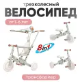 R-Wings Детский беговел-велосипед 8в1 с крышей и ручкой, бежевый с рисунком - TR008C-BEIGE-PAINT
