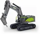 Металлический экскаватор с отбойным молотом HUI NA TOYS масштаб 1:50 - HN1723 GREEN