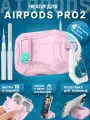 Чехол для наушников AirPods Pro2 (Аирподс Про 2 ) пластиковый с замком и карабином + белая щетка, розовый