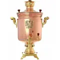 Угольный самовар 5 литров латунь-медь цилиндр с накладным Гербом РФ, арт. 220520