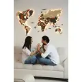 Карта мира из дерева с подсветкой настенная от Wodo.Art, 3D эффект, подсветка, коричневый, орех, 165 см x 94 см