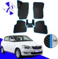 Автомобильные коврики EVA/ЕВА/ЭВА для Skoda Fabia 2 (MK2) Шкода Фабия МК2 2007-2014 черный голубой