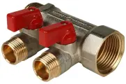 STOUT Коллектор с шаровыми кранами 1 , 2 отвода 1/2 (красные ручки)