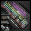 Винтажная, механическая клавиатура S&T Print с регулируемой цветной подсветкой 9 режимов, с съемными клавишами, подарок геймеров, киберспортсменов, стримеров блоггеров + найклейки с русскими буквами