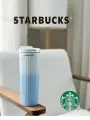 Термокружка голубая STARBUCKS с клапаном и трубочкой 473мл Старбакс tumbler