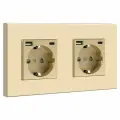 Розетка электрическая 2 поста, с Usb/Type-C АC, рамка 157х86мм пластик, цвет золото