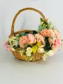 Корзина пасхальная для подарков с искусственными цветами. Подарок на Пасху. Пасхальный декор