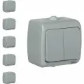 Выключатель IEK AQUATIC двухклавишный для открытой проводки IP54 серый (комплект из 5 шт)