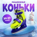 Коньки детские раздвижные, размер 30-33, цвет салатовый, фиолетовый