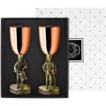 Набор рюмок Кольчугинский Мельхиор Гусар с сабл. + Гусар с бараб. медь-латунь с чернением 2пр. + футляр (КМ26200306)