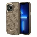 Guess для iPhone 14 Pro Max чехол PU 4G Script metal logo Hard Brown