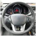 Накладка из натуральной кожи Кожа рулит на руль Kia Rio III (UB) (2011-2015), черная, для замены штатной накладки, руль с подогревом