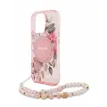 Guess для iPhone 16 Pro Max чехол PC/TPU Flowers Hard + Pearl Hand Strap Pink (MagSafe)