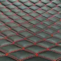 Стеганая экокожа двойной ромб черный с красной ниткой 200*140см / кожзам стеганный / для перетяжки салона авто, мебели