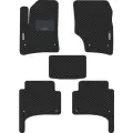 Автомобильные коврики EVA для Volkswagen Touareg I (2002-2010), с каучуковым подпятником и 2 эмблемами, чёрные с чёрным кантом, ячейка - ромб